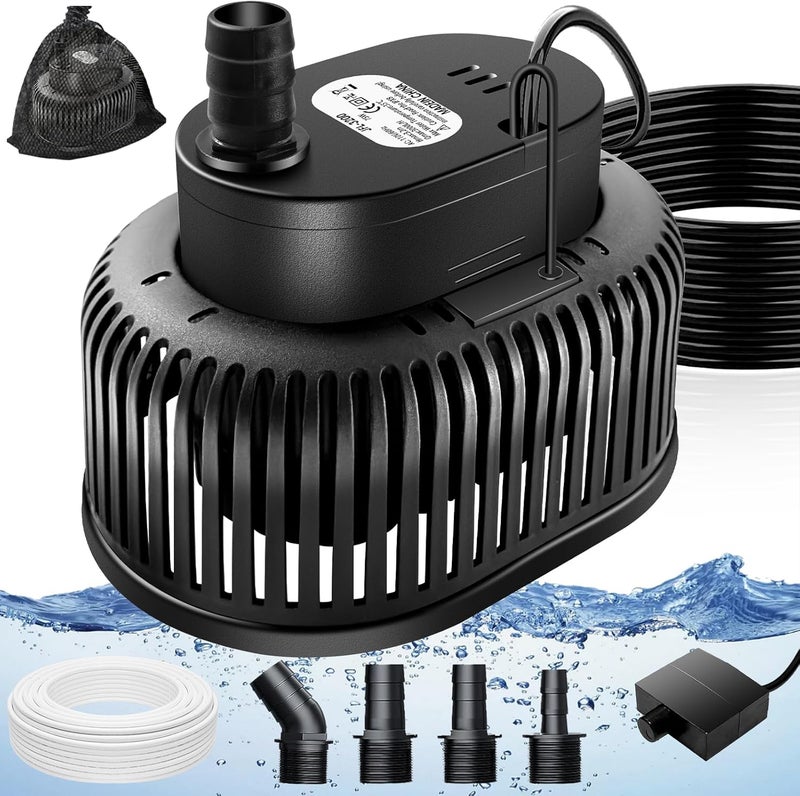 FizZeal Pool Cover Pump Above Ground, Automatic Water Sensor, Sump Pump for Pool Draining, Pool Cover Water Removal 4 Adapters, 16ft Hose & 25ft Power Cord, 850 GPH (Black) - Image 1